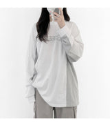 (ユニセックス) レーシングカラールーズロングスリーブTシャツ / (Unisex) Lacing Color Loose Long Sleeve T (2 colors)