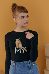パールオンキャットTシャツ