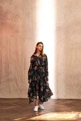 "PRE-ORDER 4/16~" VINTAGE FLOWER DROP-SHOULDER SHIRT (Navy) (6546129387638)