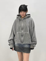 Cut-Off Cutting Hooded Zip-Up