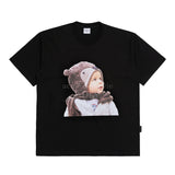 ベイビーフェイスベアマフラーボーイショートスリーブTシャツ ブラック