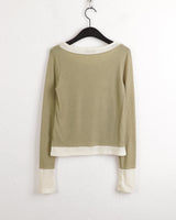 Ann's layered color combination round long-sleeved warmer T-shirt