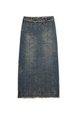 デニムパネルドロングスカート / DENIM PANELLED LONG SKIRT (BLUE)