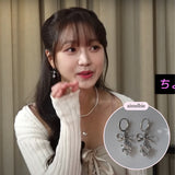 [IU Piercing] Dainty Heart Crystal and Ribbon Huggies Piercing - Silver Color