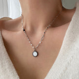 bjj ダブルサイドマザーオブパールオニキスコインビーズネックレス/bjj Double-sided mother-of-pearl onyx Coin Beads Necklace