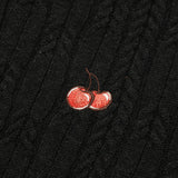 SMALL CHERRY CABLE CROP KNIT CARDIGAN [BLACK]