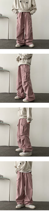 Bicol String Pleated Cargo Wide Pants