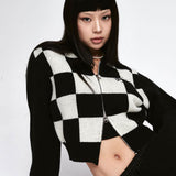 Wool Checkerboard Knit Zip-up  [2 Color]