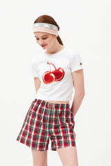 ビッグチェリーホットフィックスポイントクロップTシャツ / BIG CHERRY HOTFIX POINT CROP T-SHIRT [WHITE]