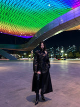 Double leather long coat
