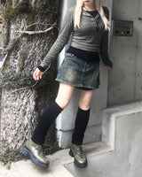 ビンテージレイヤードアンバランスカーゴデニムパンツスカート