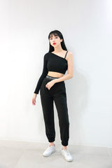 チェーンオフショルダークロップT/TOP(7002) Chain Off Shoulder Crop Tee