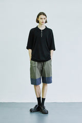 カラーブロックバンディングハーフナイロンパンツ / color block banding half nylon pants khaki