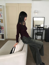 Meto セミブーツカットワイドデニムパンツ