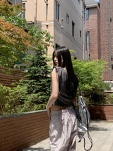 ショルダースリットリボンストラップクロップ半袖Tシャツ/Tino shoulder slit ribbon strap crop short sleeve T-shirt