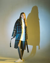 OVERSIZE WOOL CHECK ROBE COAT (Charcoal) / オーバーサイズウールチェックローブコート