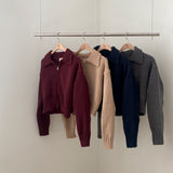 [BELLIDE MADE] Solid Standard Semi-Crop Knit Zip-Up