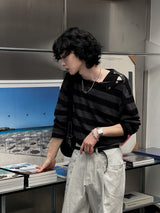 ショルダースナップストライプシースルー長袖 (2 color)