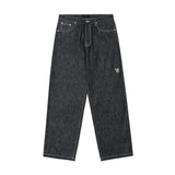 3D Monogram Rain Coating Slub Denim Pants Black