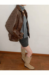 Collar boxy round leather jacket