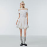 Off-the-shoulder flared mini dress