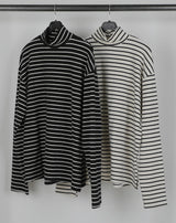 Never Peach Border High Neck T Shirt (2color) (6608574578806)