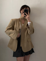 [Tie set] Oversized Collarless Jacket Belt Jacket Loose Fit V-Neck Seasonal Switch Spring Outerwear
