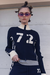 LINE POINT HIGH NECK KNIT ZIP UP [NAVY]