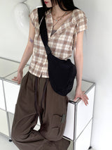 テユストリングシャーリングリネンチェックフードシャツカミス / Teyu String Shirring Linen Check Hooded Shirt Camis