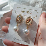 Elegant Oval Crystal and Pearl Piercing - Golden Shadow (ITZY Chaeryeong Piercing)