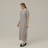 ストライプカラーマクシドレス / STRIPE COLLAR MAXI DRESS_IVORY