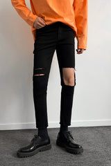 [MADE] Solid Tone Distressed Jeans (6690556444790)