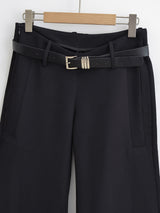 Belted semi bootcut slacks