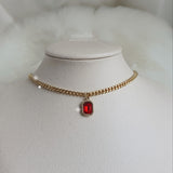 シティウーマンゴールドチェーンチョーカーネックレス / City Women Gold Chain Choker Necklace - Ruby Red