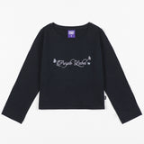 グリッターレタリング長袖Tシャツ / glitter lettering 3/4 sleeve crop top (4649640919158)
