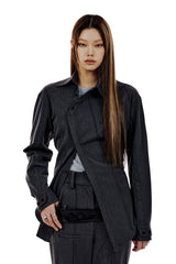 UNBALANCED BUTTON STRAP SHIRT (CHARCOAL) (6654718050422)