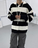 Striped Oversized Warmer Hooded Knitwear (3 colors)