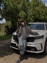 (UNISEX) ラインダメージ配色デニムパンツ