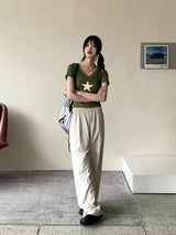 ヒッシャーY2Kスターアイレットフード半袖Tシャツ / Hisher Y2K Star Eyelet Hooded Short Sleeve T-shirt