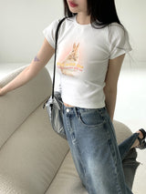 [MADE] エルカバニーラビットプリントクロップド半袖Tシャツ / Elka Bunny Rabbit Print Cropped Short Sleeve T-Shirt