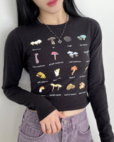マッシュルーム プリント クロップ Tシャツ