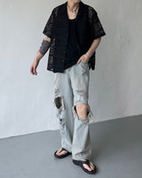 レースオープンカラーシャツ/FL lace open collar shirt (2 colors)
