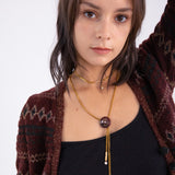 ボタンポイントボーロタイチェーンネックレス/Button point bolo tie chain necklace (Wine)