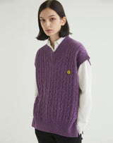 OVERSIZED CABLE KNIT VEST PURPLE MELANGE (6608600367222)