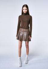 HAZELNUT GODET PLEATED VEGAN LEATHER SKIRT (6624194625654)