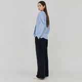 ツータックボタンワイドウールパンツ / Two-Tuck Button Wide Wool Pants (Navy)