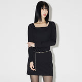 Square Slim Mini Dress [BLACK] (6638396440694)