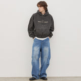 Curved two-tuck Side Denim Pants (Blue)