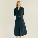 クロップアンバルハーフスリーブジャケット / Crop Unbal Half Sleeve Jacket (Black)