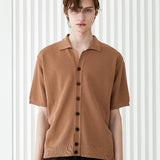 BUTTON UP HALF SLEEVE PIQUE CARDIGAN BROWN (6566843056246)